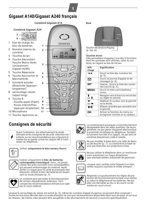 Notice SIEMENS GIGASET A140 - Téléphone Sans Fil Trouver Une Solution à ...